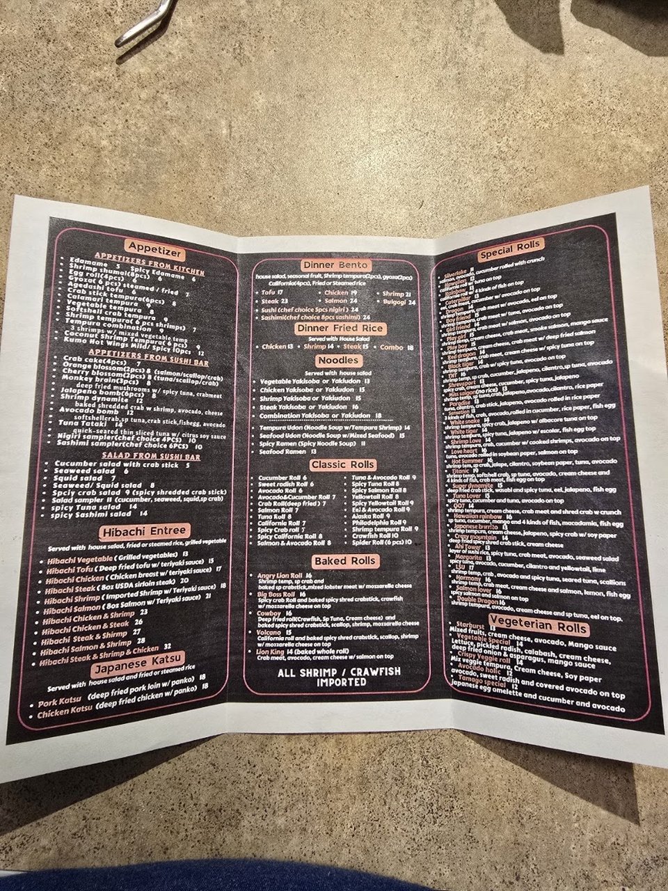 Japanese restaurant menu with lunch specials.